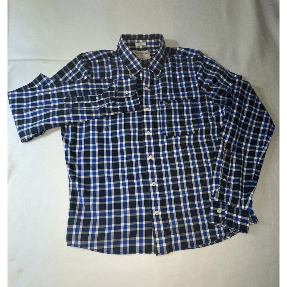 Abercrombie Fitch Mens Muscle Shirt 2XL Blue Checkered Button Up Moose Y2K